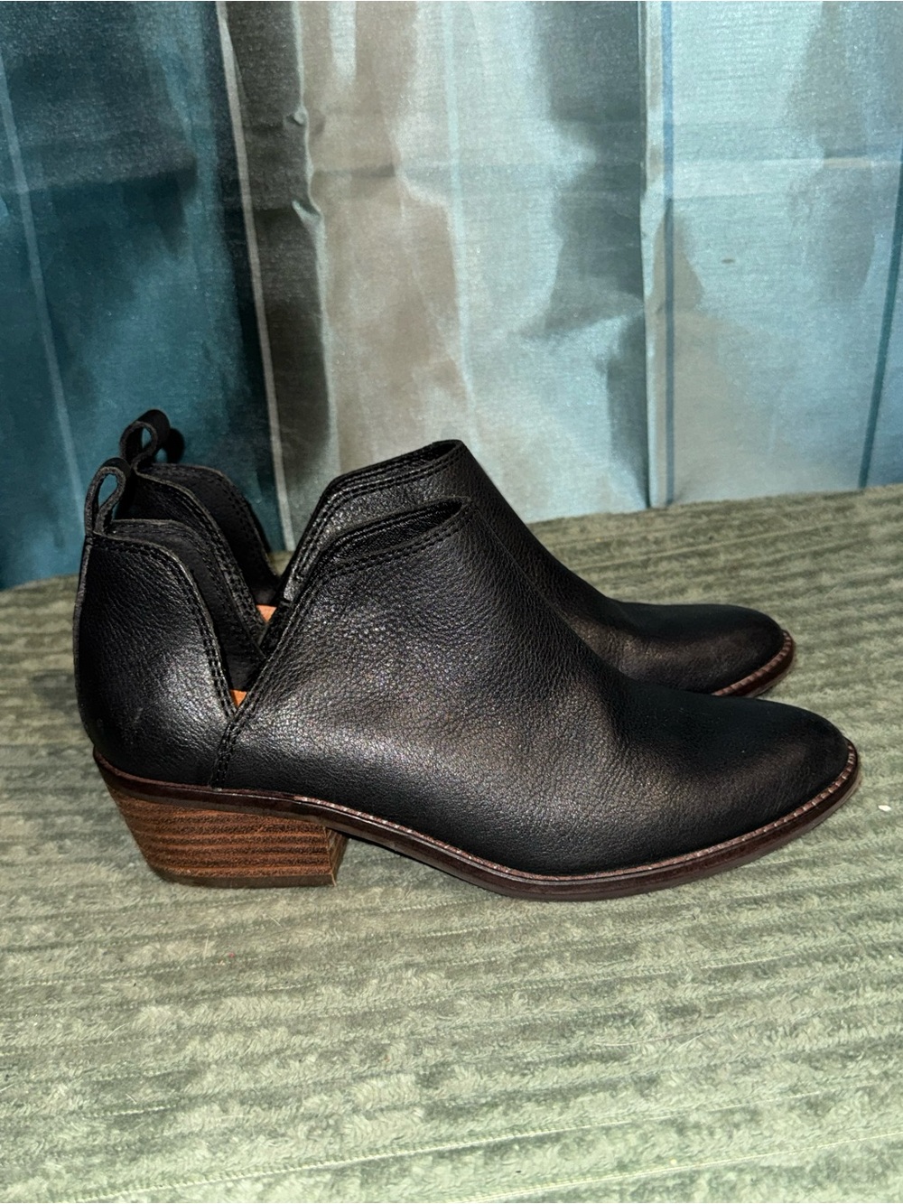 Lucky Brand Black Leather Ankle Booties with Stacked Heel